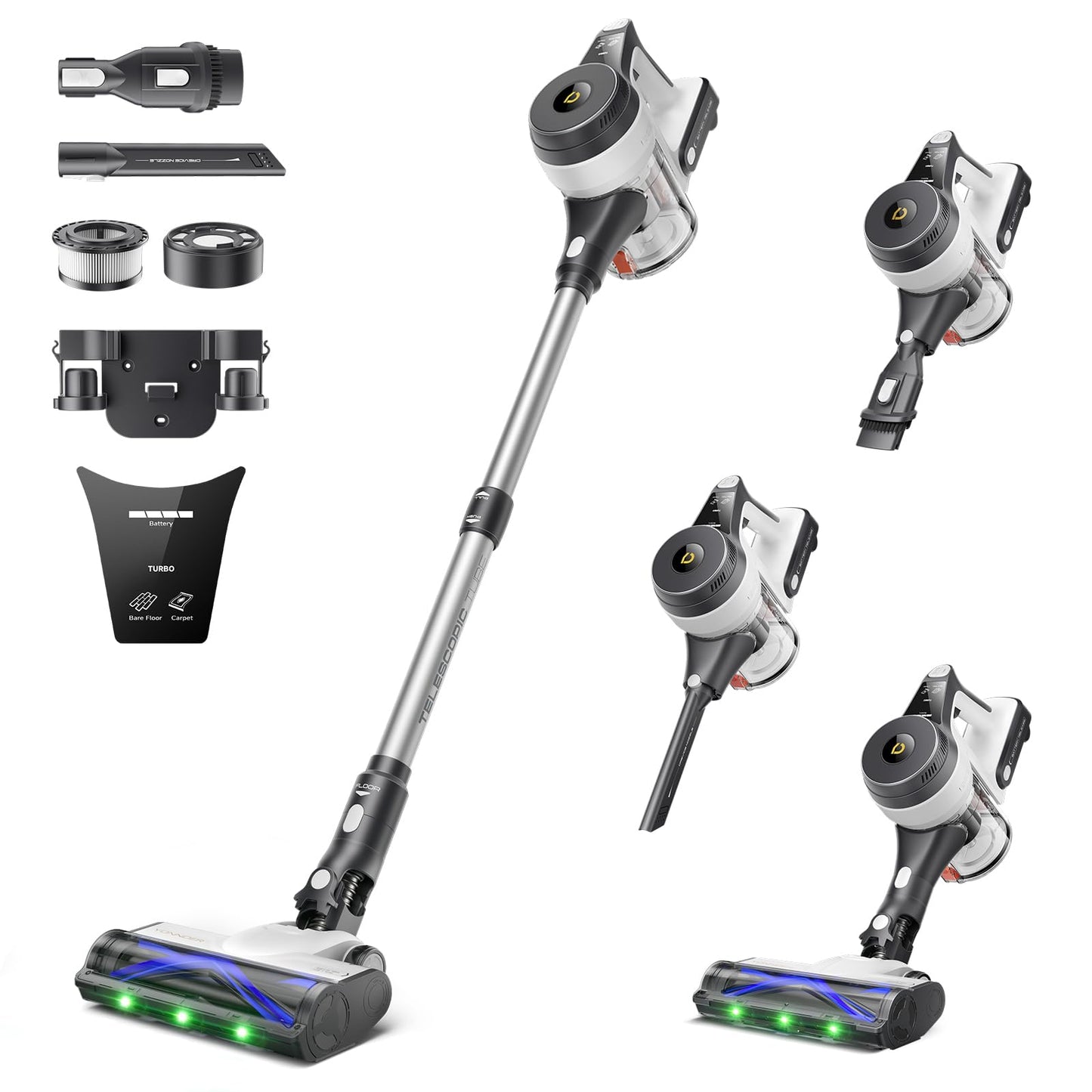 YONNDER Cordless Vacuum Cleaner, 48KPA/550W/65Mins Powerful Stick Vacuum for Home, Anti-Tangle, Self-Standing, Lightweight, Charging Dock, Vacuum Cleaner for Hardwood Floor/Carpet/Pet Hair/Car, M1