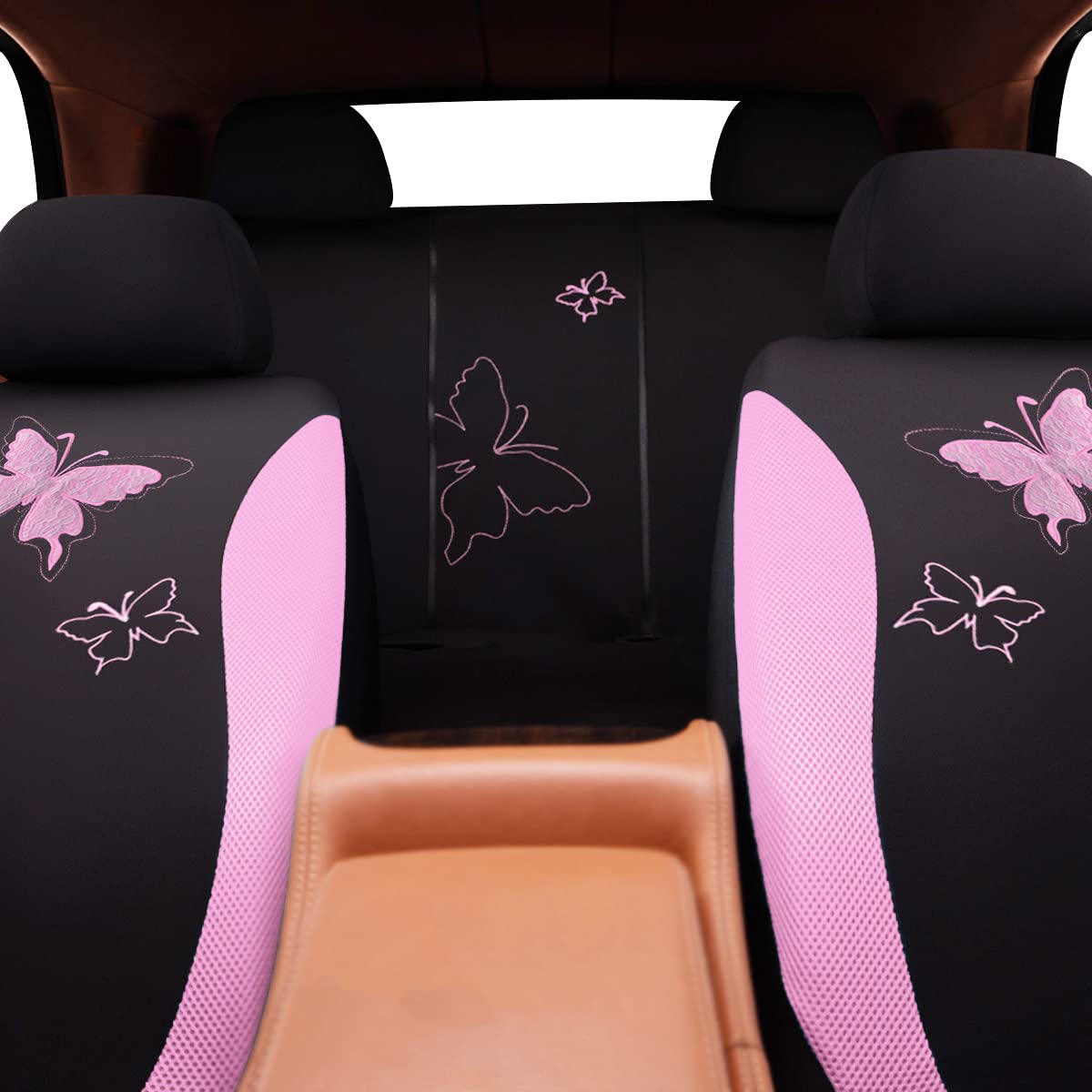Flying Banner Butterfly car seat Covers ful Set Fashion Universal Lady Woman Female Rear Bench Split Colorized (Pink, Full Set - Lace)