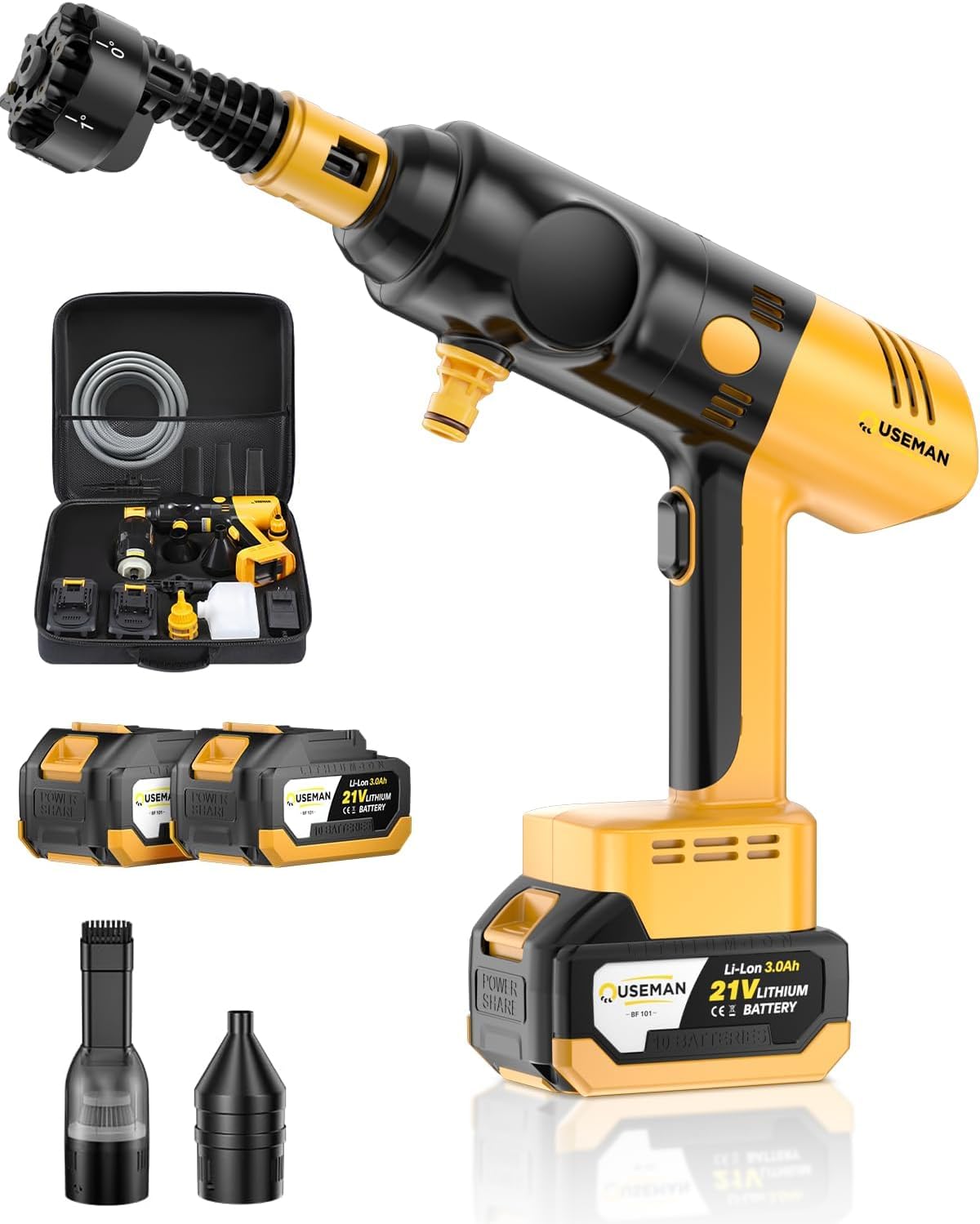 Car Vacuum Portable Cordless - CarCraftKit 3-in-1 Kit, Pressure Washer, Air Duster, with 2x25000mAh Battery, 20000PA Car Vacuum Cleaner, 10000 RPM Air Duster, 280 PSI High Power Pressure Washer Easy