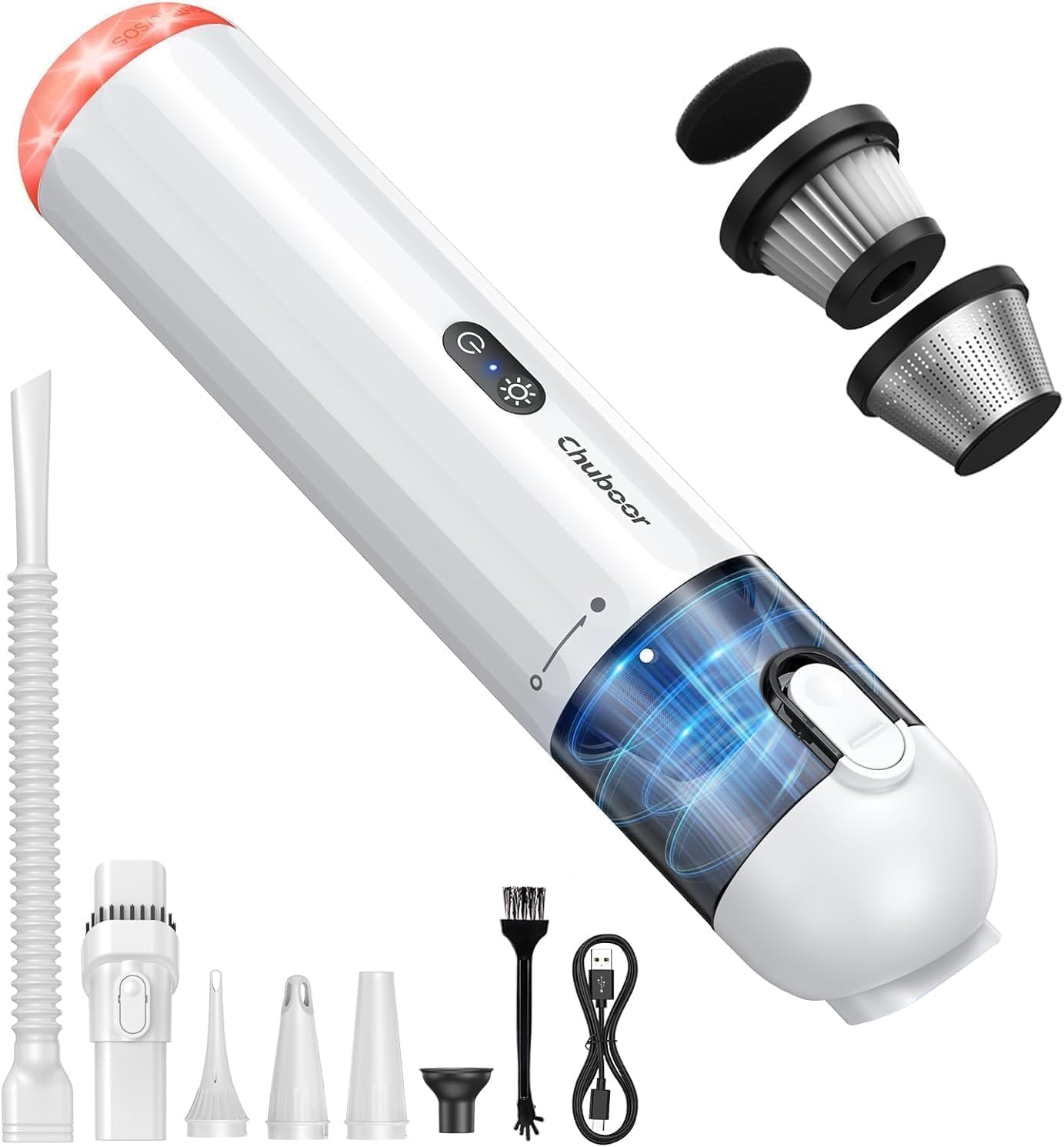 Chuboor Handheld Car Vacuum Cleaner, 14,000Pa Cordless Vacuum Cordless Rechargeable, 120 WPowerful Mini Hand Vacuum with Multifunctional Nozzle for Car, Home, Office, Pet Hair (White)