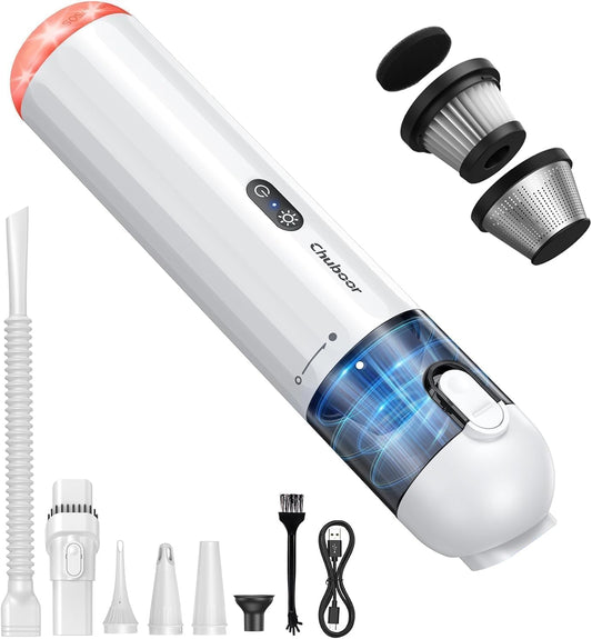 Chuboor Handheld Car Vacuum Cleaner, 14,000Pa Cordless Vacuum Cordless Rechargeable, 120 WPowerful Mini Hand Vacuum with Multifunctional Nozzle for Car, Home, Office, Pet Hair (White)