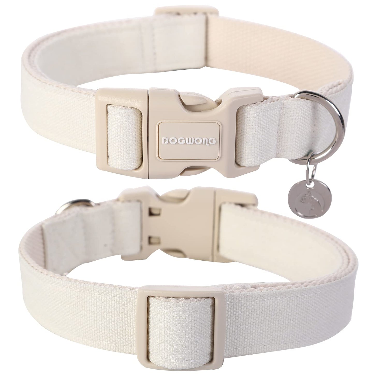 DOGWONG Cotton Hemp Dog Collar, Heavy-Duty Adjustable Soft Natural Fabric Pet Collar - Cute Wedding Puppy Necklace for Small to Large Dogs