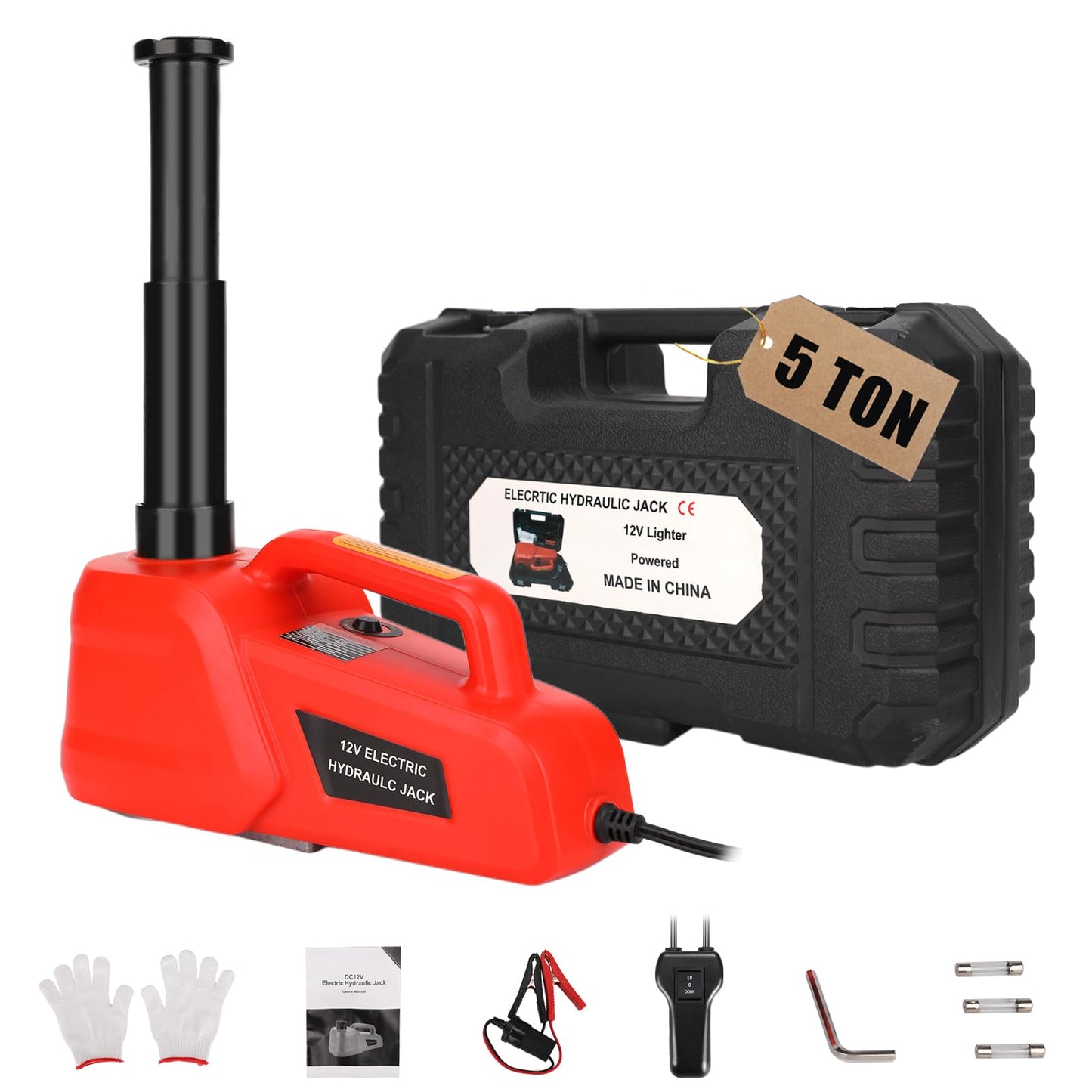 ROGTZ Electric Hydraulic Car Jack Kit 5 Ton 12V Ultra-Portable Auto Car Lift with 17.7 Inch Range for SUV Sedan Truck Repair Floor Jack for Tire Change Lightweight for Easy Storage