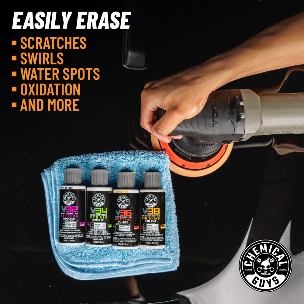 Chemical Guys BUF_503X TORQX Random Orbital Polisher, Pads, Polishes & Compounds Kit (Safe for Cars, Trucks, SUVs, & More) 700W, Orbit 8mm - 9 Items