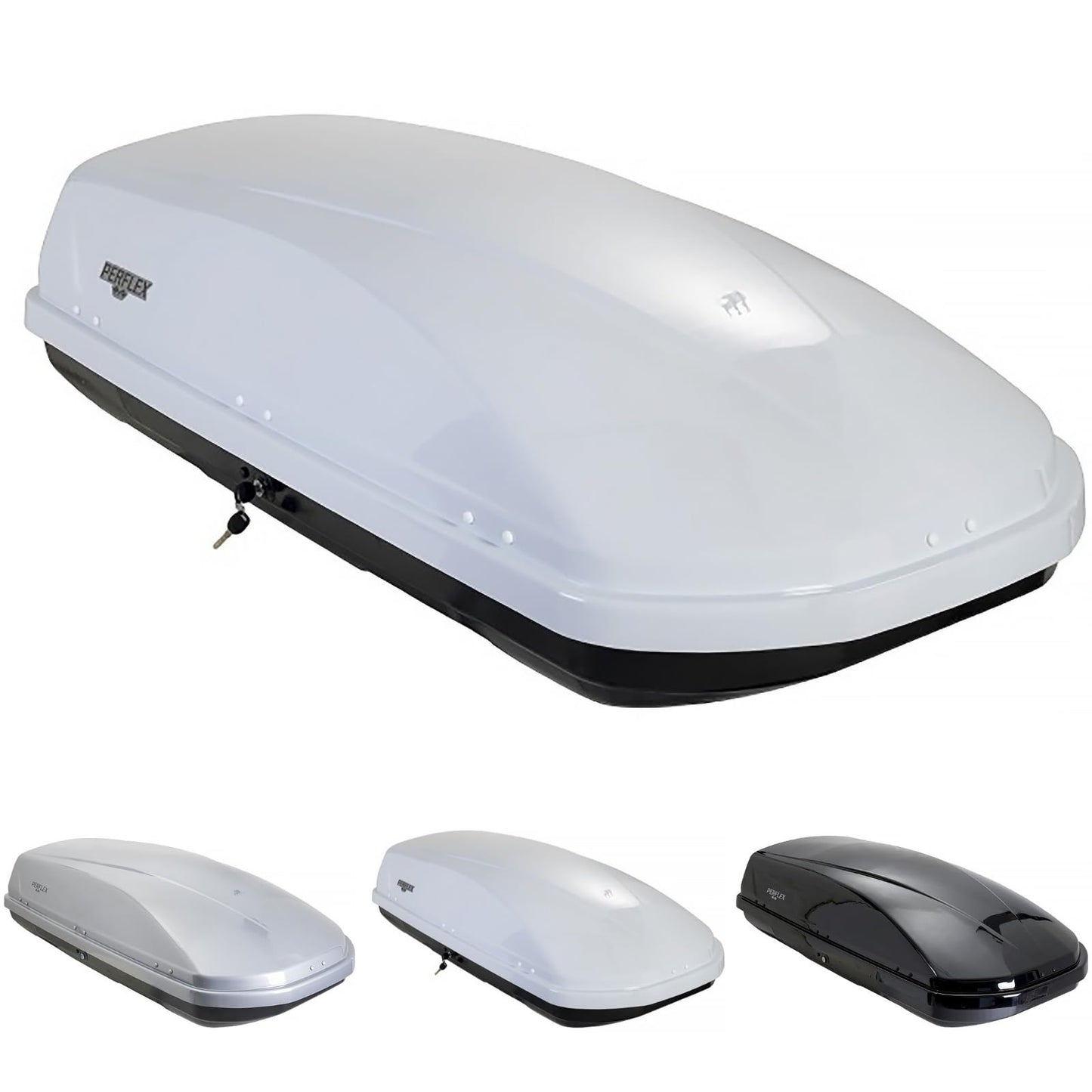 Perflex Journey Roof Cargo Box Carrier 14.8 Cubic Feet Car Top Mount Travel Luggage Storage, Passenger Side Opening, 130 Lbs Weight Capacity, Keys, Strap (White)