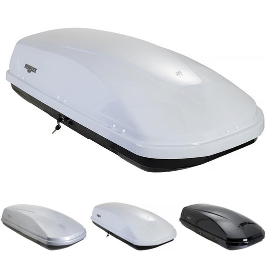 Perflex Journey Roof Cargo Box Carrier 14.8 Cubic Feet Car Top Mount Travel Luggage Storage, Passenger Side Opening, 130 Lbs Weight Capacity, Keys, Strap (White)