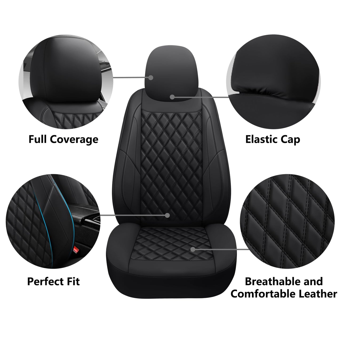GEEYONTEK Premium Leather Car Seat Covers Full Set,Universal Fit for Cars,Trucks&SUVs,Waterproof Car Seat Cushion,Full Coverage Car Seat Protector with 5 Seats,Black