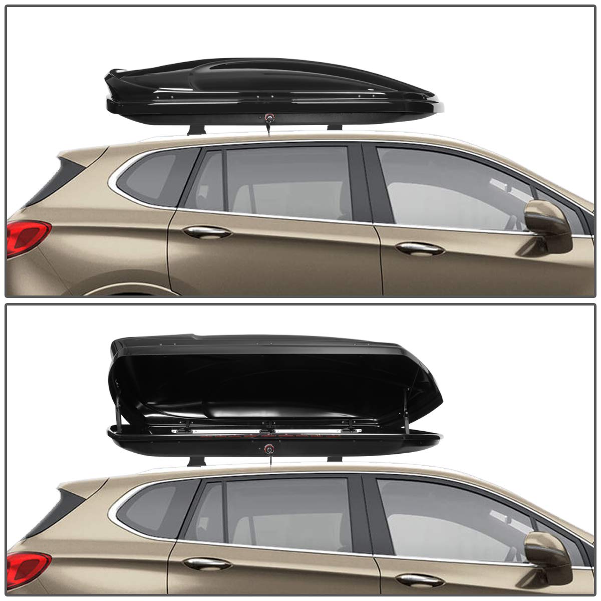 DNA MOTORING Rooftop Cargo Box Carrier Compatible with 16-19 Buick Envision, Lockable Waterproof Hard Shell Top Mount Carrier w/Lock+Keys + Pair Aluminum Roof Rail Cross Bars, Black, PT-ZTL-8131-BK