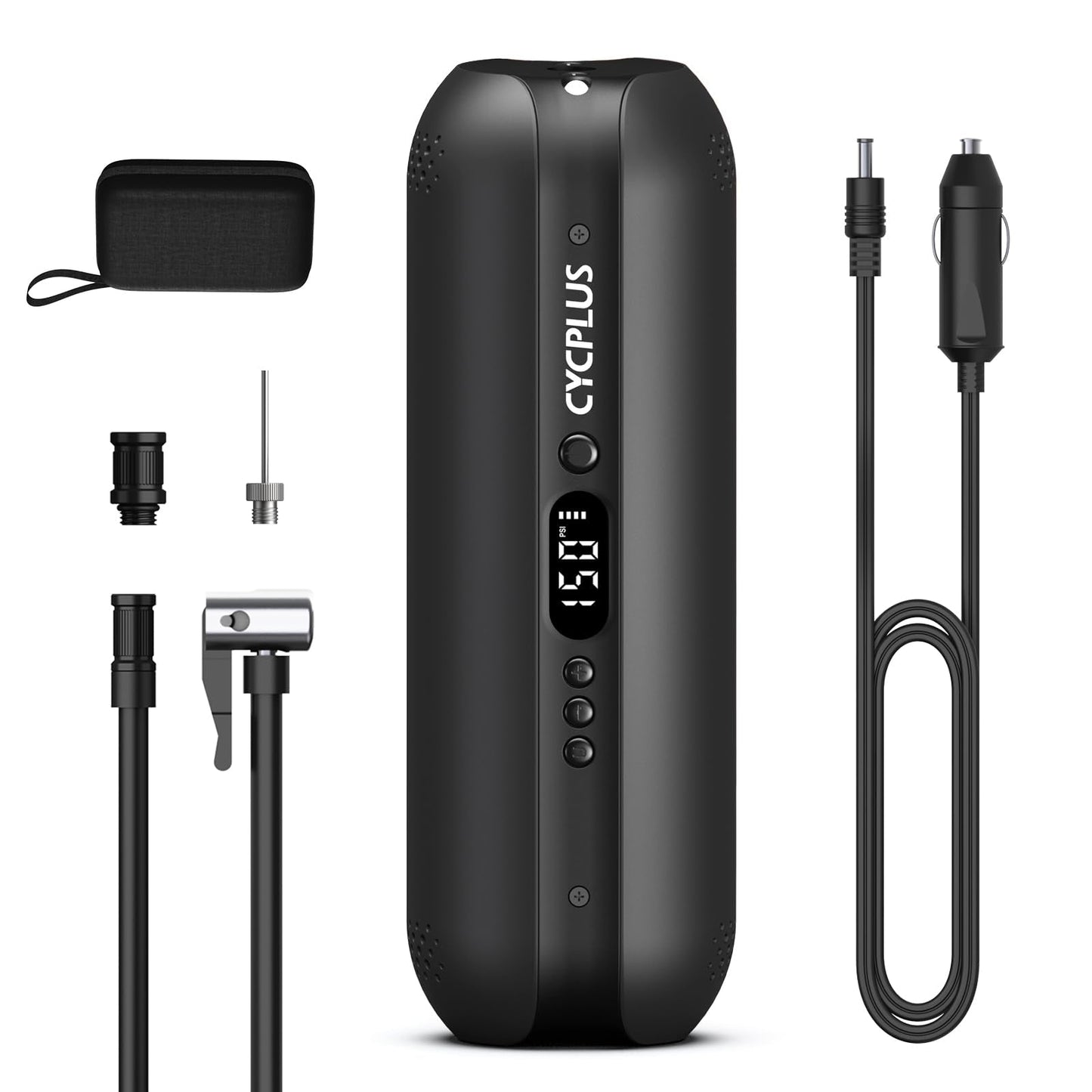 CYCPLUS Tire Inflator Portable Air Compressor - 150PSI Cordless Air Pump with Digital Tire Pressure Gauge, Accurate LCD Display & LED Light, DC/AC 2-in-1 for Car/Motorcycle/E-Bike/Ball(2025 Version)