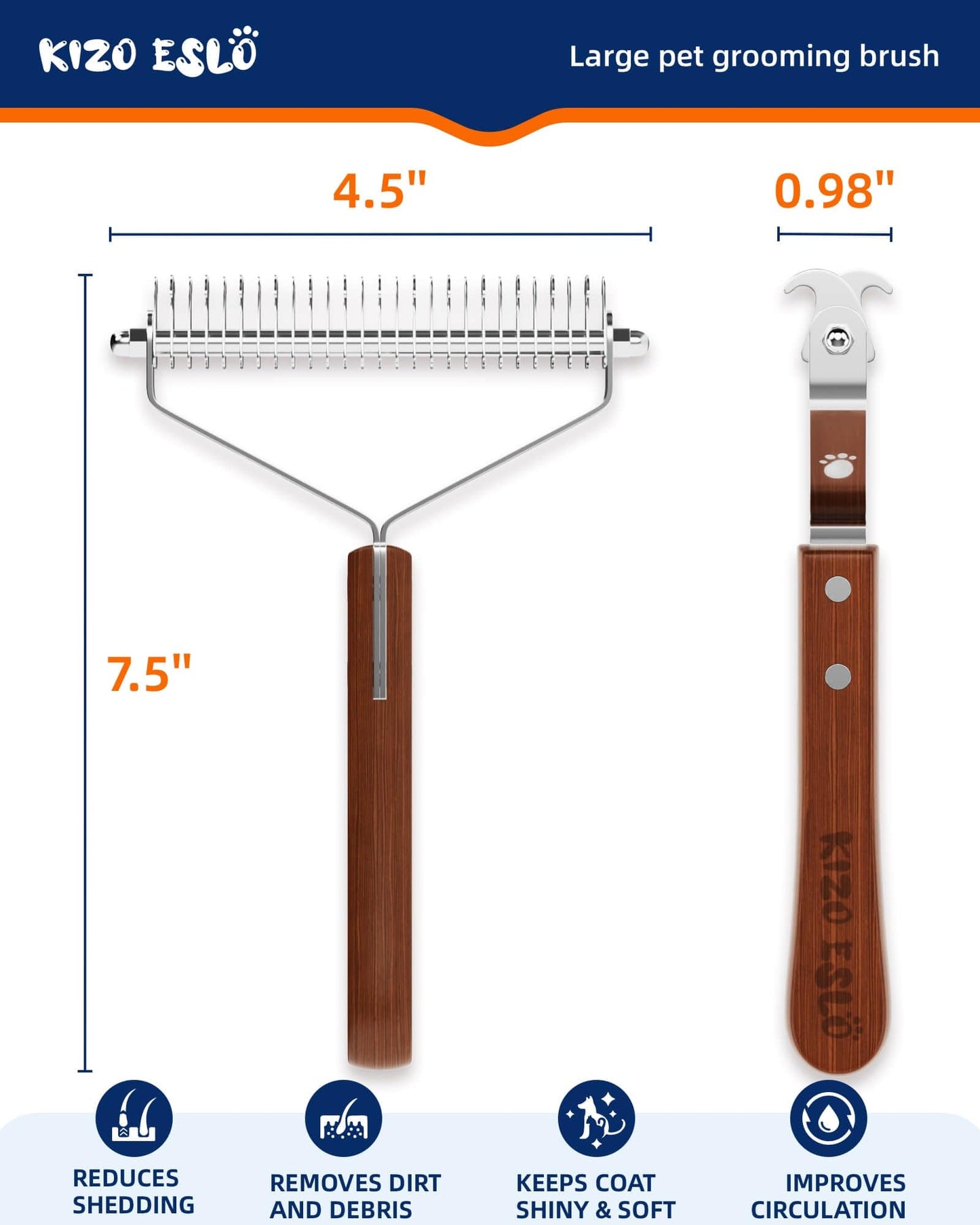 Extra Large 2-Sided Undercoat Rake for Dogs & Cats, Dog Brush for Shedding Remove Mats, Dematting Comb, Safe&Gentle Grooming Brush for German Shepherds Medium to Long-Haired Pets,Premium Wooden Handle