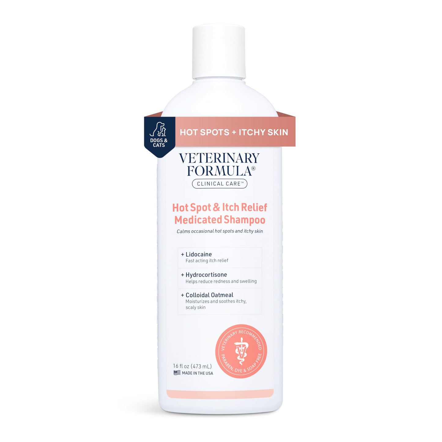 Veterinary Formula Clinical Care Hot Spot & Itch Relief Medicated Shampoo for Dogs and Cats 16oz – Helps Alleviate Sensitive Skin, Scratching, and Licking of Coat