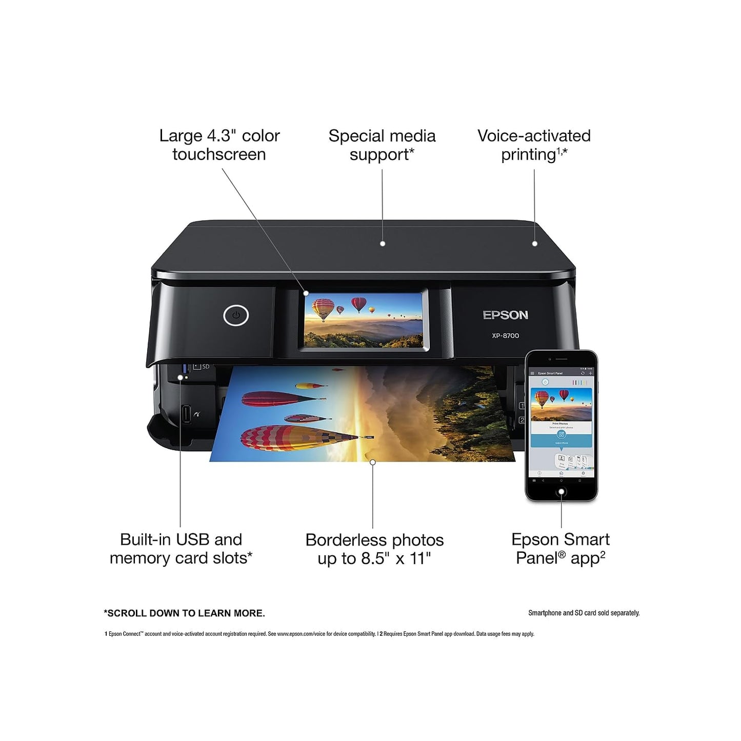 Epson Expression Photo XP-8700 Wireless All-in-One Printer with Built-in Scanner and Copier and 4.3" Color Touchscreen, Black