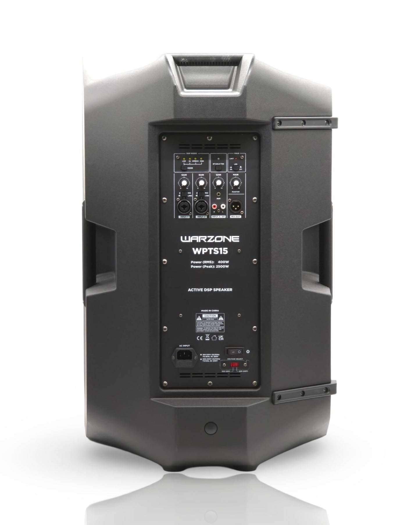 Warzone 1X WPTS15 Apollo-Active Series 2500W Peak Power 15-Inch 2-Way Powered Speaker, Class D & AB Amplifier, Bluetooth, DSP Modes, and 136dB Max SPL for Pro Audio DJ Party