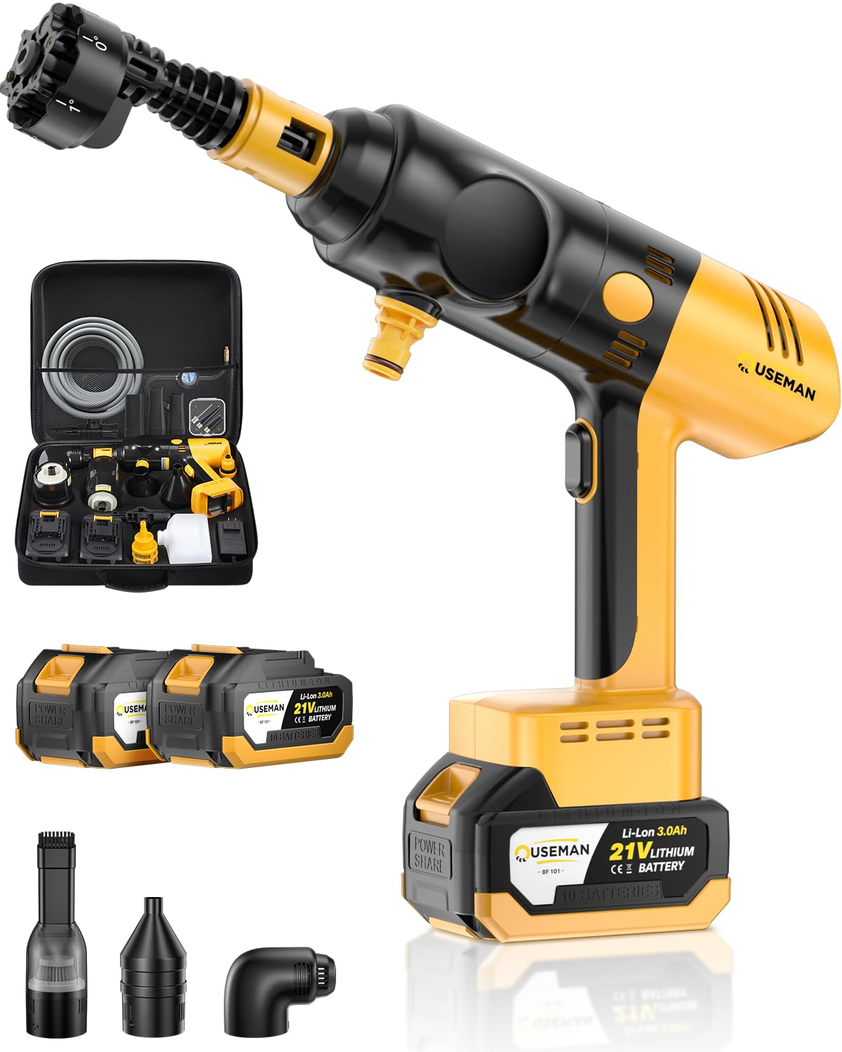 Cordless Pressure Washer 4-in-1 Kit CarCraftKit, 280 PSI High Pressure Vacuum, Tire Inflator, Air Duster, with 50000mAh Battery, 20000PA Car Vacuum Cleaner, 10000 RPM Air Duster, 150PSI Tire Inflator