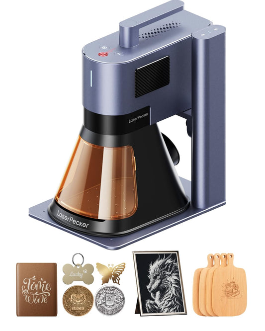 LaserPecker LP5 20W Fiber & Diode Dual Laser Engraver, 10X Faster 0.0027mm Precision for Metal Wood Jewelry, 3D Grayscale & Color Engraving, Portable 6kg Laser Cutter for Instant Store Customization