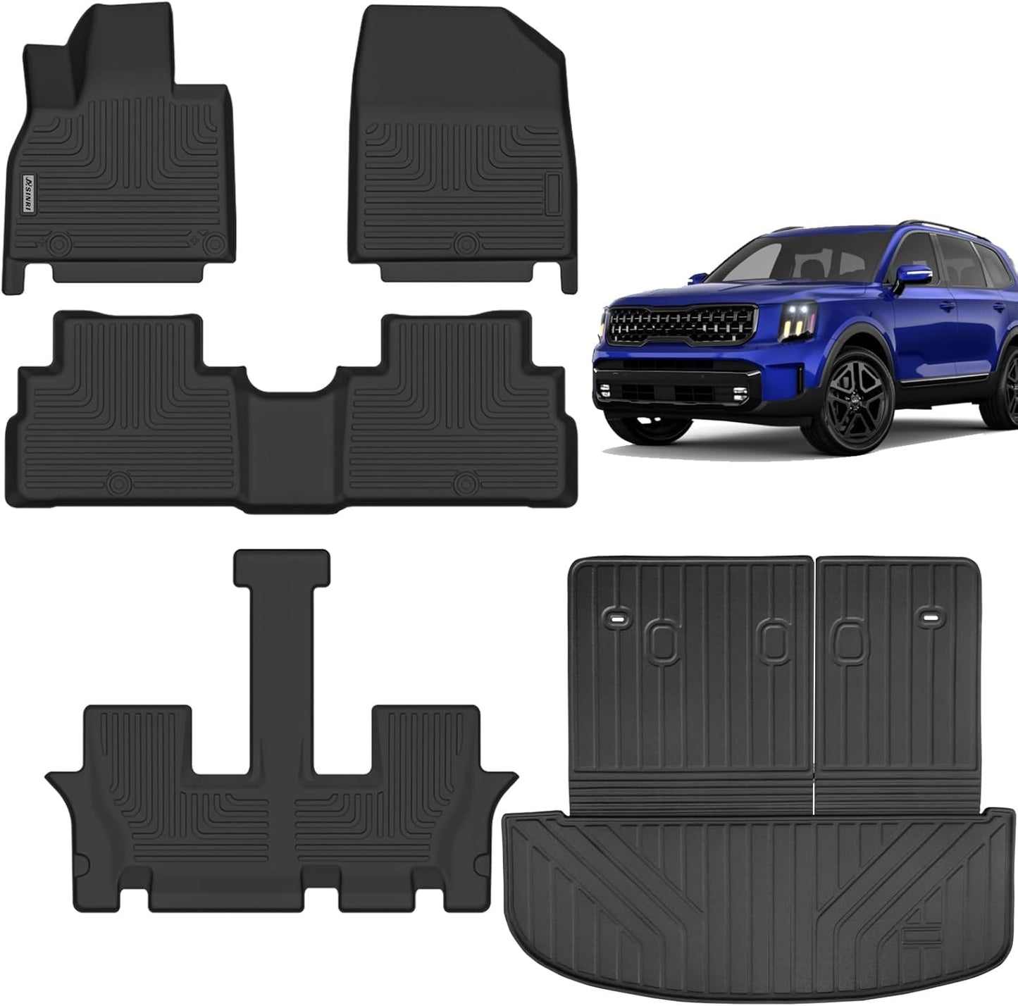 Floor Mats for 2020-2024 2025 Kia Telluride 7/8 Seats, TPE All Weather Protection 3 Rows Car Cargo Liners with Trunk Mat Covering The Backrest Car Accessories