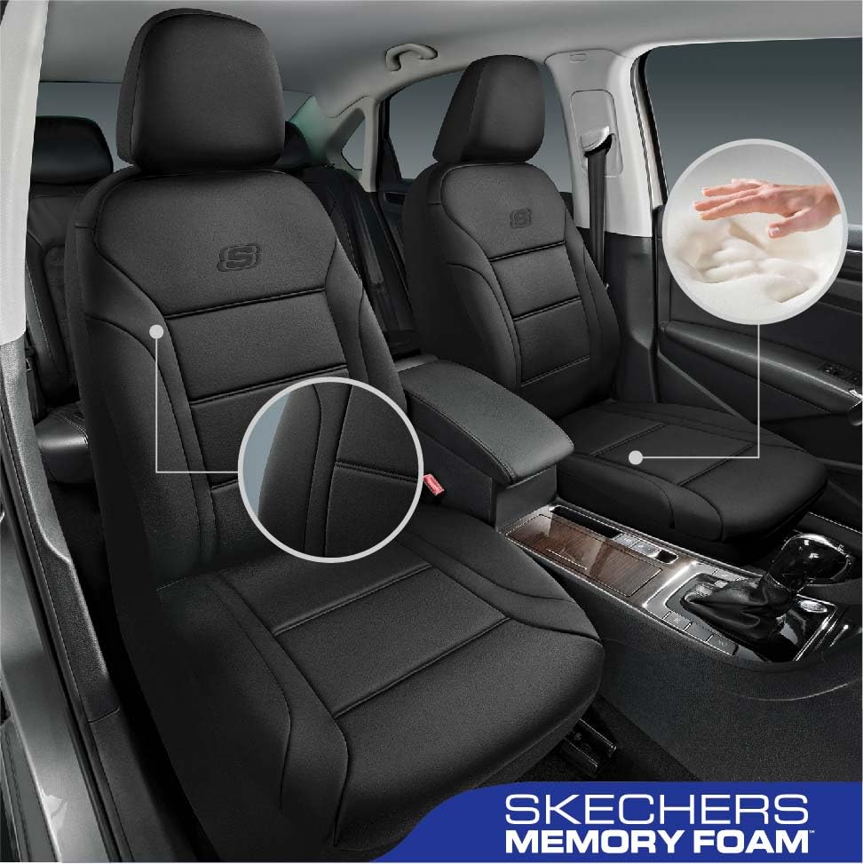 Skechers Memory Foam Car Seat Covers, Lycra Fabric Seat Cover, Car Seat Covers Front Seats Airbag Compatible, Automotive Comfort Protection for Most Cars, Trucks, SUVs, Black