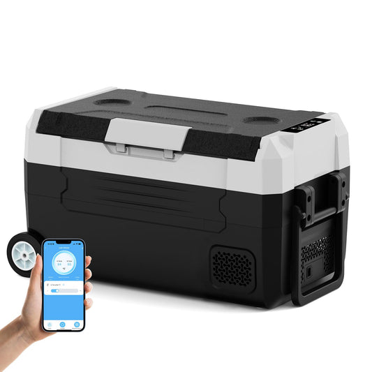 SHAREWIN Car Fridge, Car Refrigerator with Wheels, Electric cooler, Portable Freezer, 4℉~68℉, 12/24V DC, 100~240V AC APP Control, Portable Refrigerator, Travel, Truck, Camping, Boat (37QT)