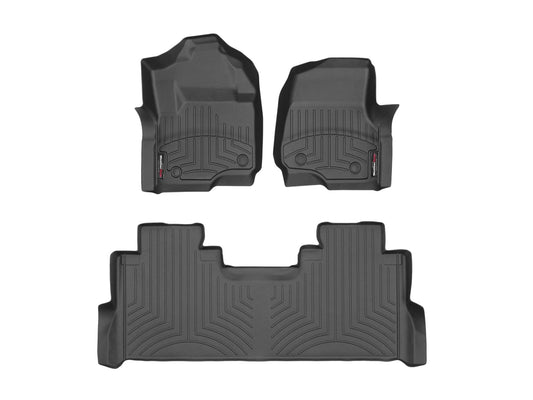 WeatherTech Custom Fit FloorLiners for Ford Super Duty (Crew Cab, Bench Seats) W/Fold Flat Storage - 1st & 2nd Row (441012-1-3), Black