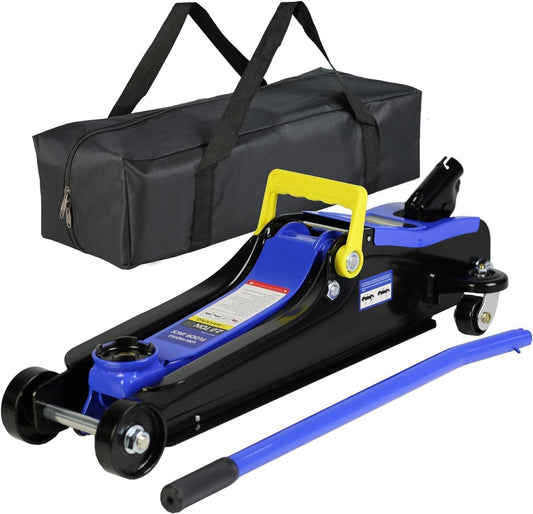 KUVADAZ 2 Ton Low Profile Floor Jack, Heavy Duty With Single Piston Quick Lift Pump, Steel Car Jack Adjustable Height 3.3"-15.2", Hydraulic Trolley 4000 LBS Capacity, Blue