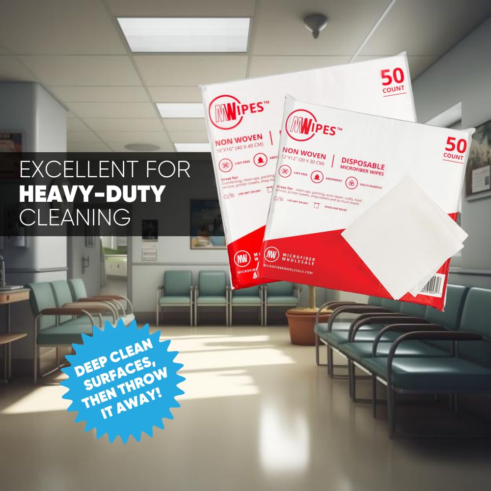 16" x 16" Mwipes Microfiber Disposable Shop Towels for Cleaning - Lint Free (500 Count) - Microfiber Wholesale