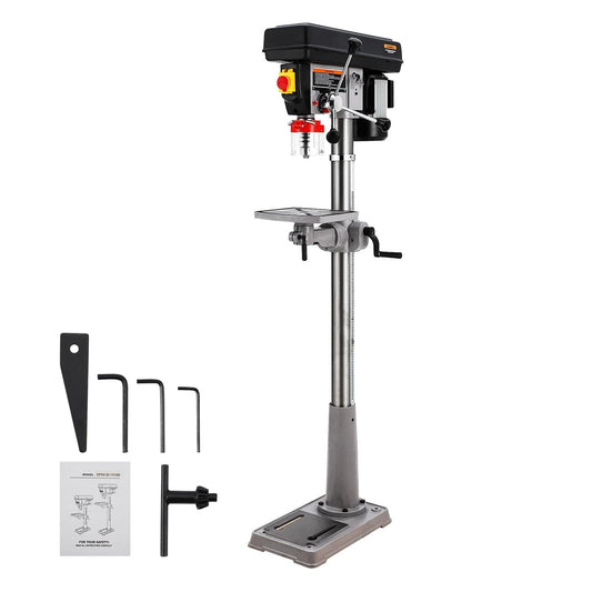 13" Floor Drill Press with 7.5A Pure Copper Motor, 288-3084 RPM Variable Speed, 0-45° Tilting Worktable - Complete Accessories, Swing 13", Excellent Durability