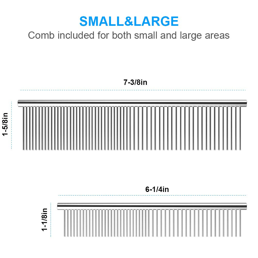 Cafhelp 2 Pack Dog Combs with Rounded Ends Stainless Steel Teeth, Cat Comb for Removing Tangles and Knots, Professional Grooming Tool for Long and Short Haired Dog, Cat and other pets, 6.3IN/7.4IN