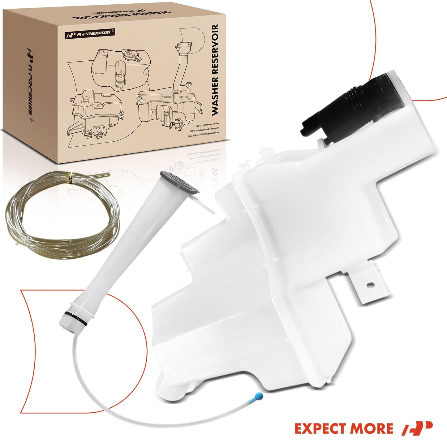 A-Premium Windshield Washer Reservoir Tank Assembly Compatible with Nissan Rogue 2021 2022 2023 - with Cap & Washer Pump & Filler Neck