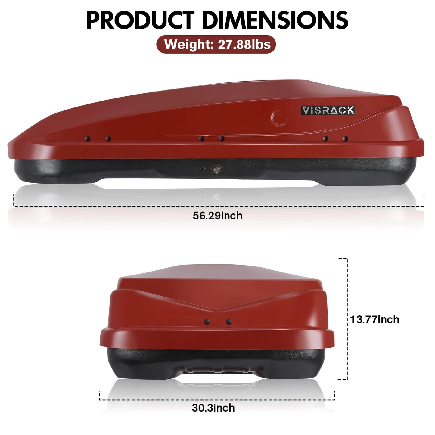 Heavy-Duty Rooftop Cargo Box, Weather-Resistant Hard-Shell Roof Storage Box with Security Locks, 130 LBS Capacity, 14 Cubic Ft, 56" L x 30" W x 13.7" H, Red