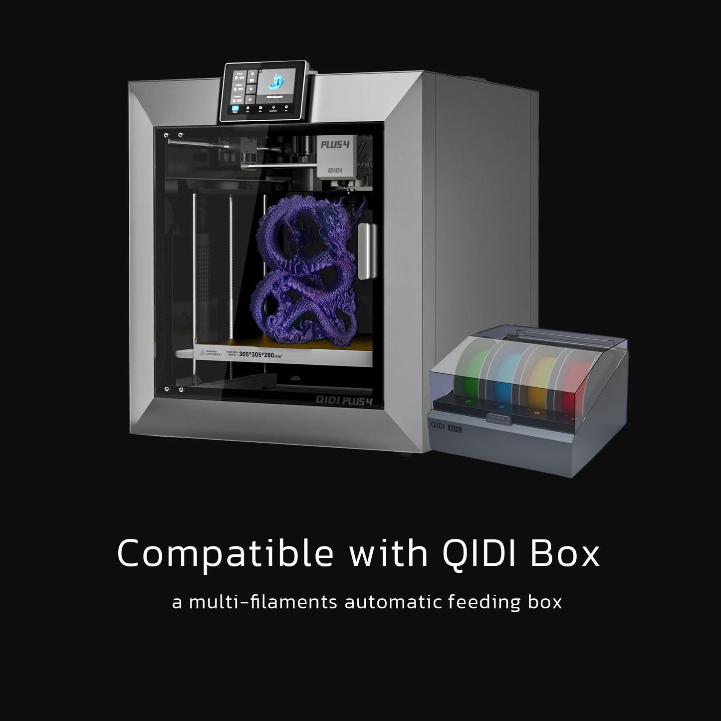 QIDI PLUS4 3D Printer, Max 600mm/s High-Speed Printing, 65℃ Chamber Heat, Fully Auto Leveling, 370°C Direct Extruder with Integrated Nozzle, Support PPS-CF Filaments, Large Print Size 12"x12"x11"