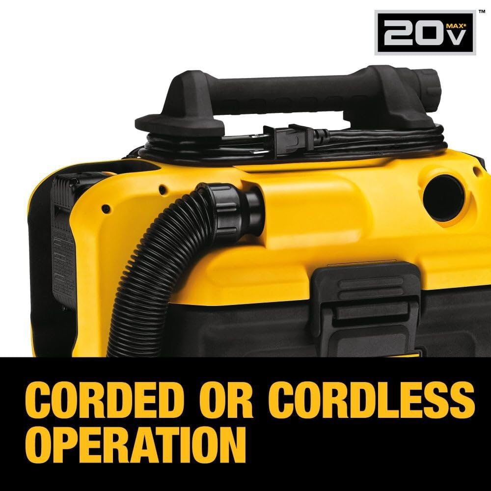 DEWALT Shop Vacuum Wet and Dry, Cordless and Corded Wet Dry Vacuum Cleaner Shop Vac 20V MAX, Portable Shopvac, Tool Only (DCV581H)