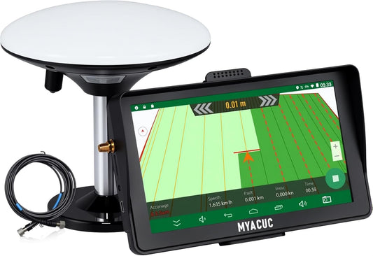 MYACUC Tractor GPS Navigator for Precision Farming, GNSS Agricultural Farming Navigator with 9" Touch Screen Suitable for Spraying Plowing and Sowing Farmland Activities Automatic Positioning