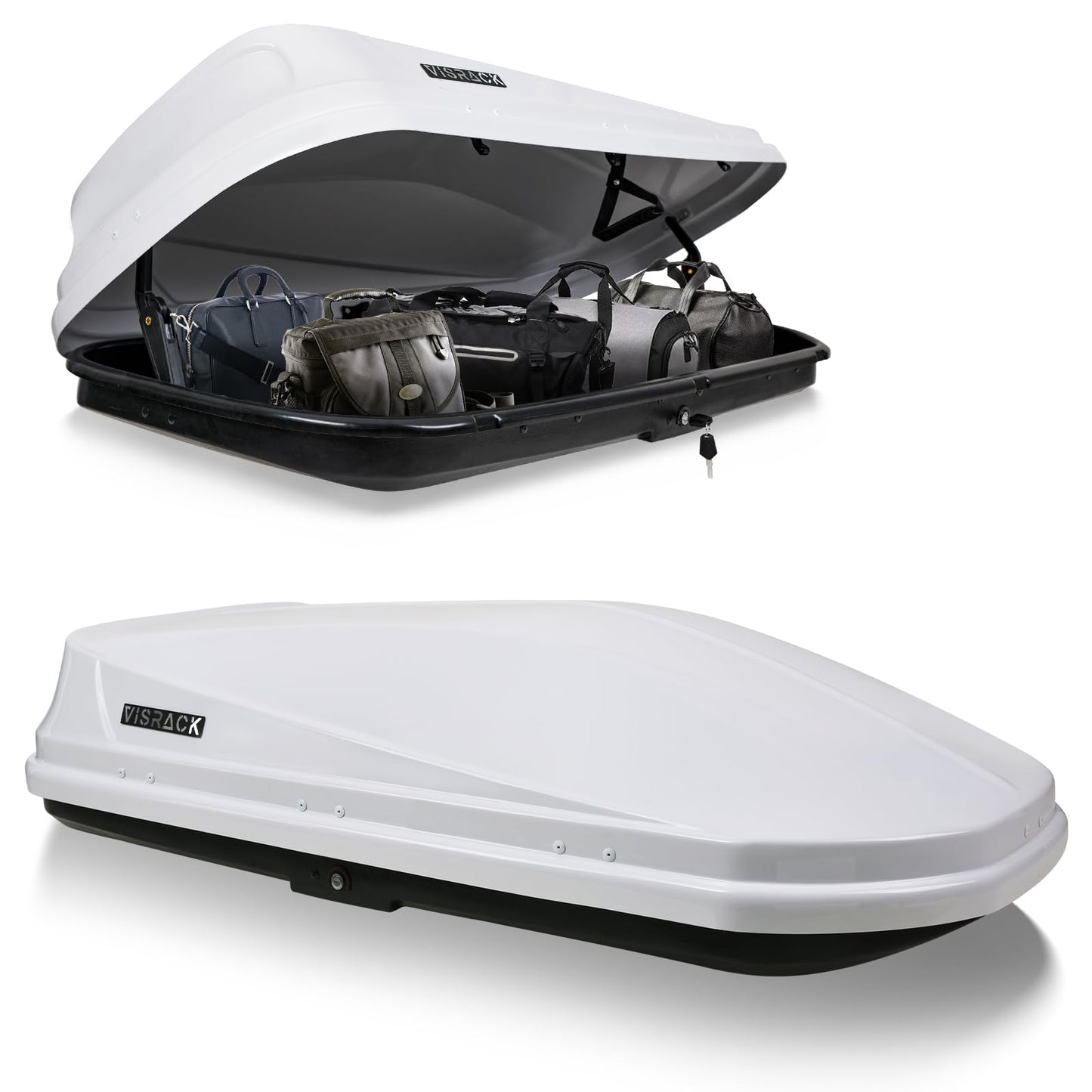 Large Rooftop Cargo Carrier Box, Heavy Duty Hard Shell Roof with Security Keys, Waterproof Rooftop Cargo Box, 62 (L) x 31 (W) x 15(H) Inches, 16 Cubic Feet (Tool-Free Install), White