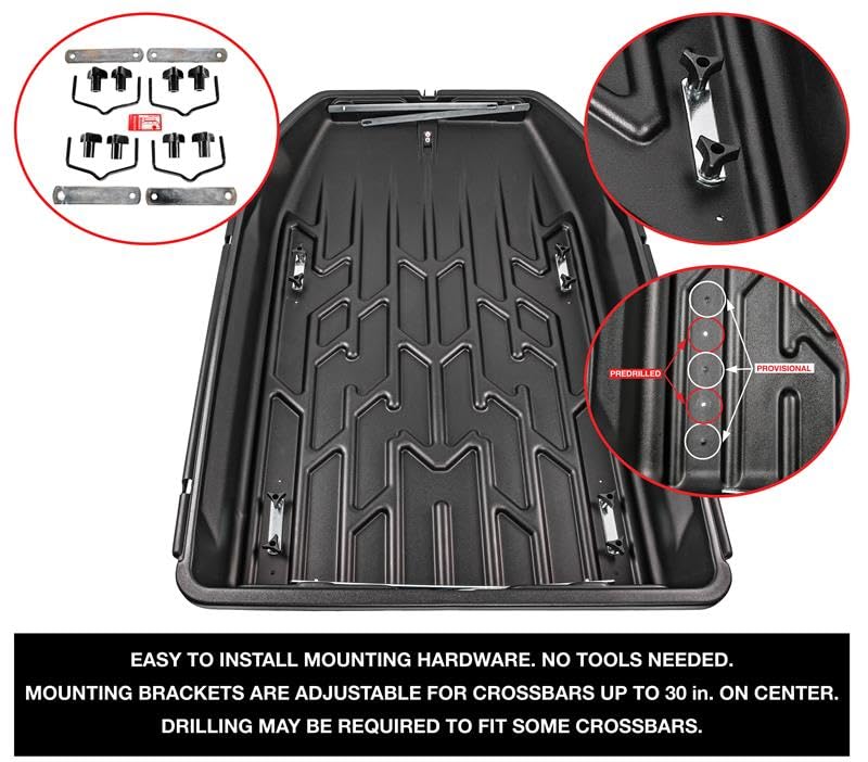 JEGS Rooftop Cargo Carrier for Car Storage - Large Roof Rack Style Carrier - Heavy Duty Weatherproof Storage - Made in USA - 18 Cubic Ft - 110 Lb Capacity - Aero Hard Shell