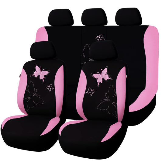 Flying Banner Butterfly car seat Covers ful Set Fashion Universal Lady Woman Female Rear Bench Split Colorized (Pink, Full Set - Lace)