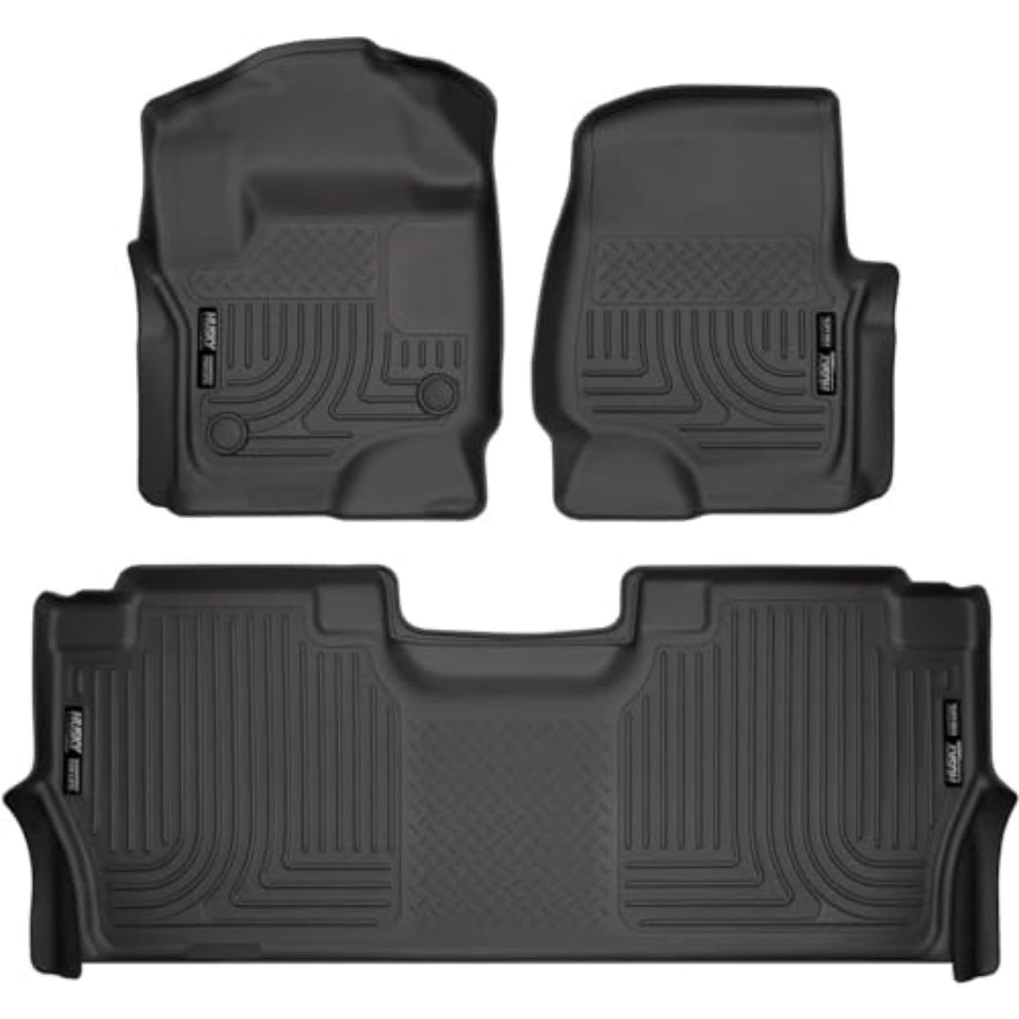 Husky Liners Weatherbeater Floor Mats | Fits 2017-2025 Ford F-250/F-350/F-450 SUPERCREW CAB ONLY with Factory Carpet & with Fold Flat Storage | Front & 2nd Row, 3-pc Black - 94061