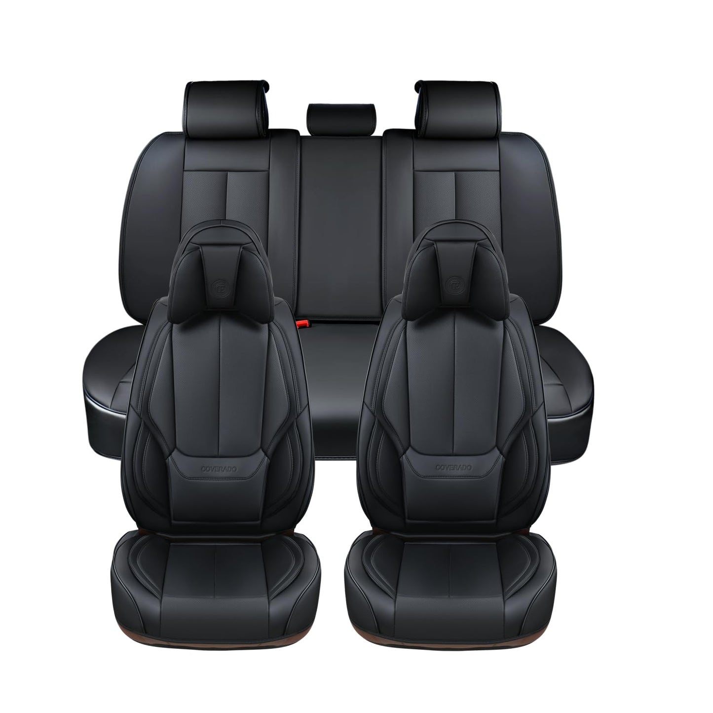 Coverado Car Seat Covers 5 Pieces, Full Set Universal Seat Covers for Cars, Waterproof Nappa Leather Auto Seat Protectors with Head Pillow, Car Interiors Fit for Most Sedans SUV Pick-up Truck, Black