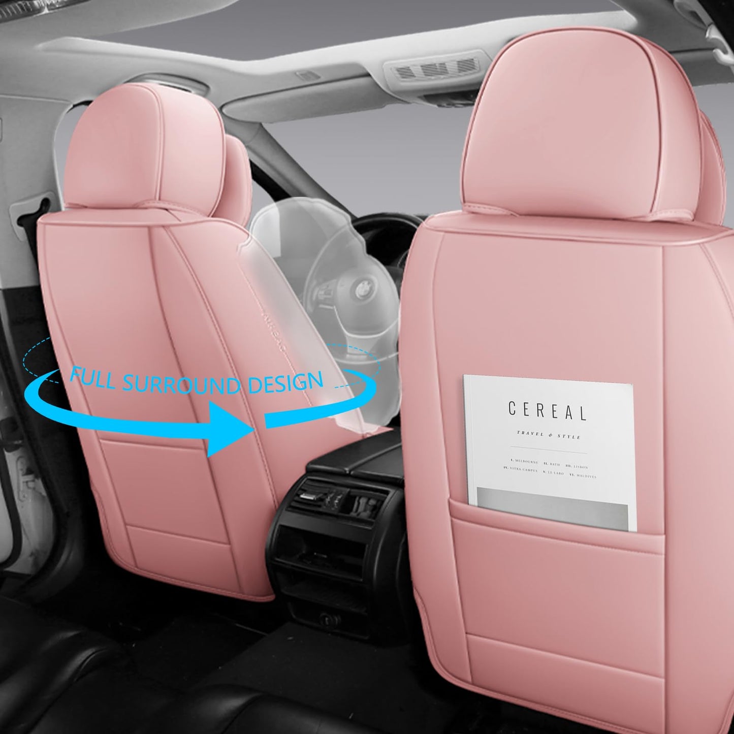 NS YOLO Universal Leather Car Seat Covers Full Coverage,Waterproof Custom Fit for Cars,SUVs and Trucks, Premium PU Leather Automotive Seat Protector with Anti-Slip Design,Pink Seat Cover for 5 Seats