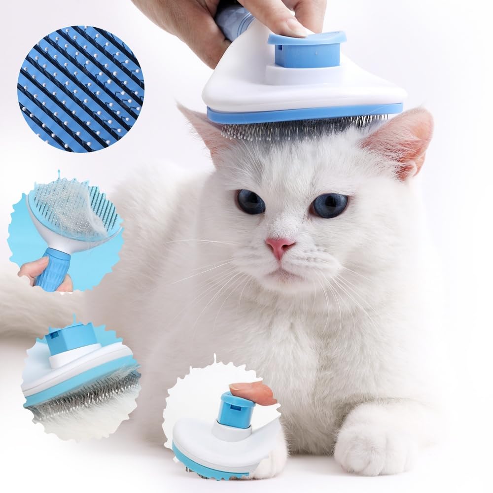Cat Brush Self Cleaning, Ergonomic Handle,Slicker Cat Brush with Release Button,Tool Suitable for Cats And Dogs Pet Hair Cleaner, Easy to Remove Loose Undercoat ﻿ ﻿
