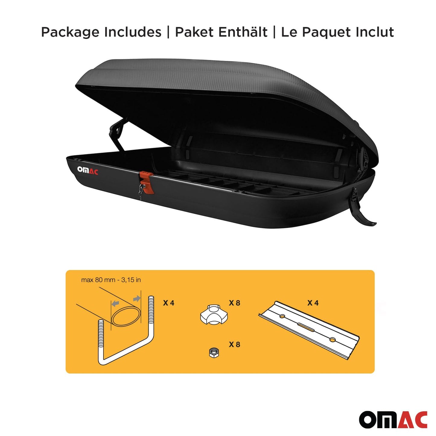 OMAC Car Rooftop Cargo Box Luggage Carrier 11.3 Cubic Feet Carbon Fiber Textured