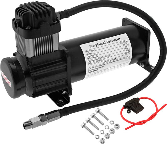 Vixen Horns Heavy Duty Onboard Air Compressor 200 PSI. Universal Replacement for Truck/Car Train Horn/Suspension/Ride/Bag kit/System. Fits All 12v Vehicles like Semi/Pickup VXC8301B