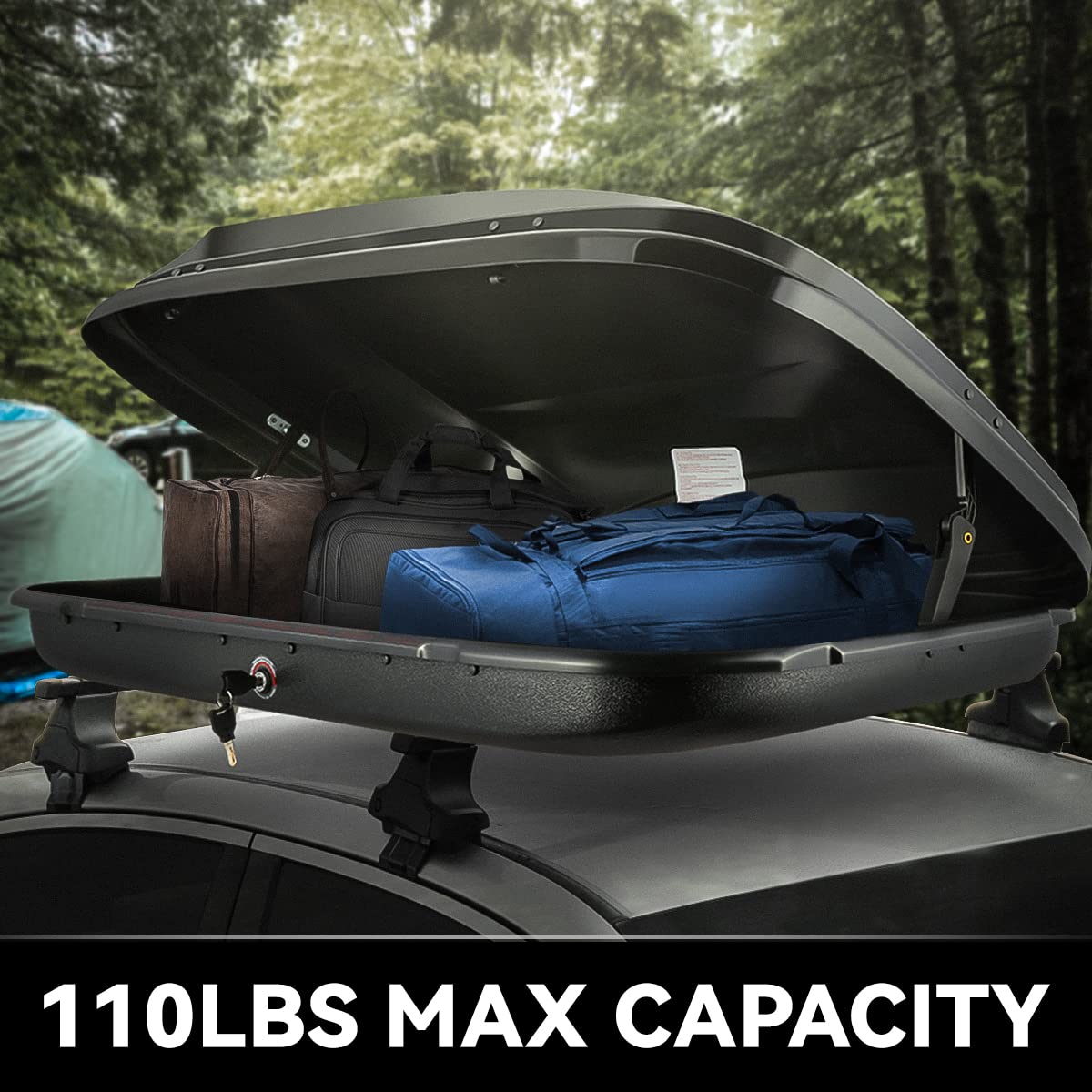 11 cu. ft. Rooftop Cargo Carrier ABS Lockable Heavy Duty Hard Shell Waterproof Car Roof Rack Luggage Carrier 53 X 34 X 15 Inches Glossy Black Capacity 110 LBS