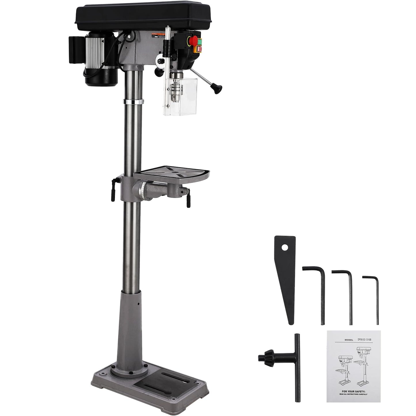 GarveeTech 13 in Floor Drill Press, 7.5 Amp 120V Pure Copper Motor with Swing-away Safety Guard, 288-3084 RPM Variable Speed, 0-45°Tilting Worktable, Tabletop Drilling Machine for Wood Metal