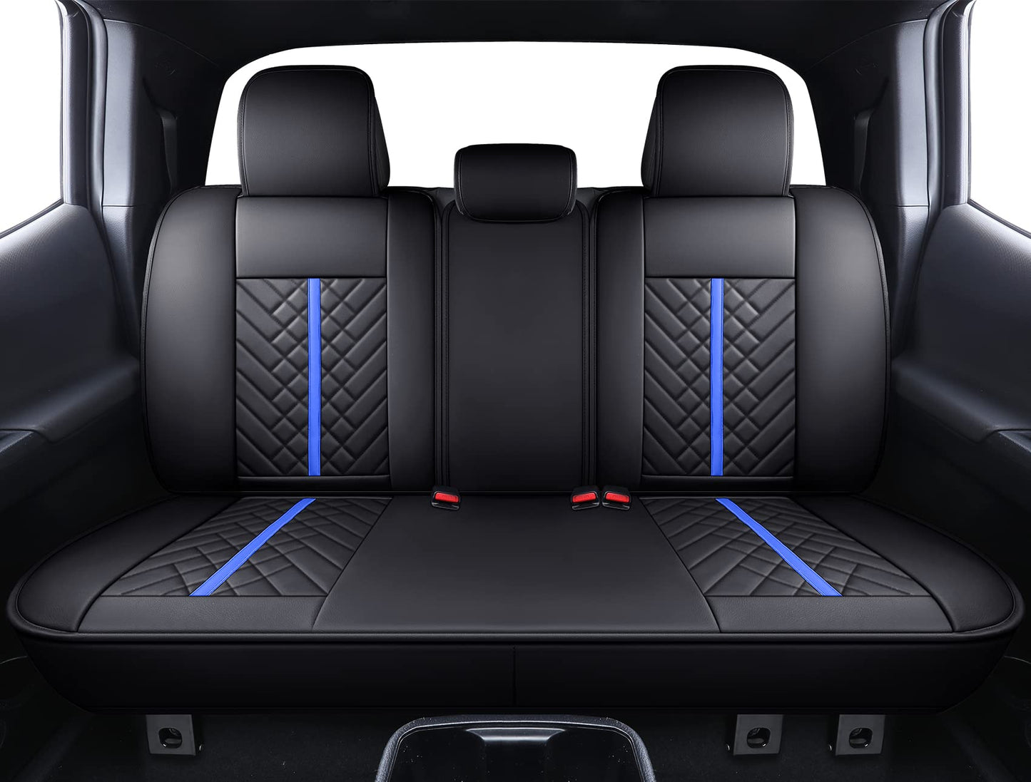 Tomatoman Toyota Tacoma Car Seat Covers Compatible with 2005-2015 2016-2023 2024 2025 Truck Access Crew Double Cab TRD Sport Offroad SR5 V6 Limited(Full Set/Black-Blue)