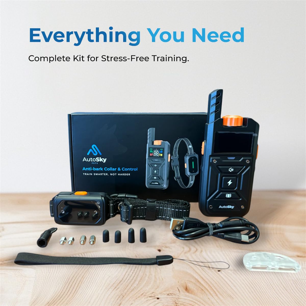 AutoSky Remote Controlled Anti-Bark Collar - Training Collar with Remote Waterproof with Training Modes, Rechargeable E-Collar for All Breeds