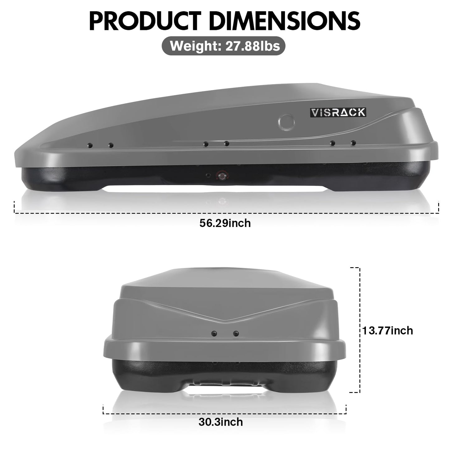 SENPUST Hard Shell Roof Cargo Carrier with Security Keys, Roof Box, Cargo Box, 56 (L) x 30 (W) x 13.7(H) Inches, 13 Cubic Feet (Tool-Free Install), Gray