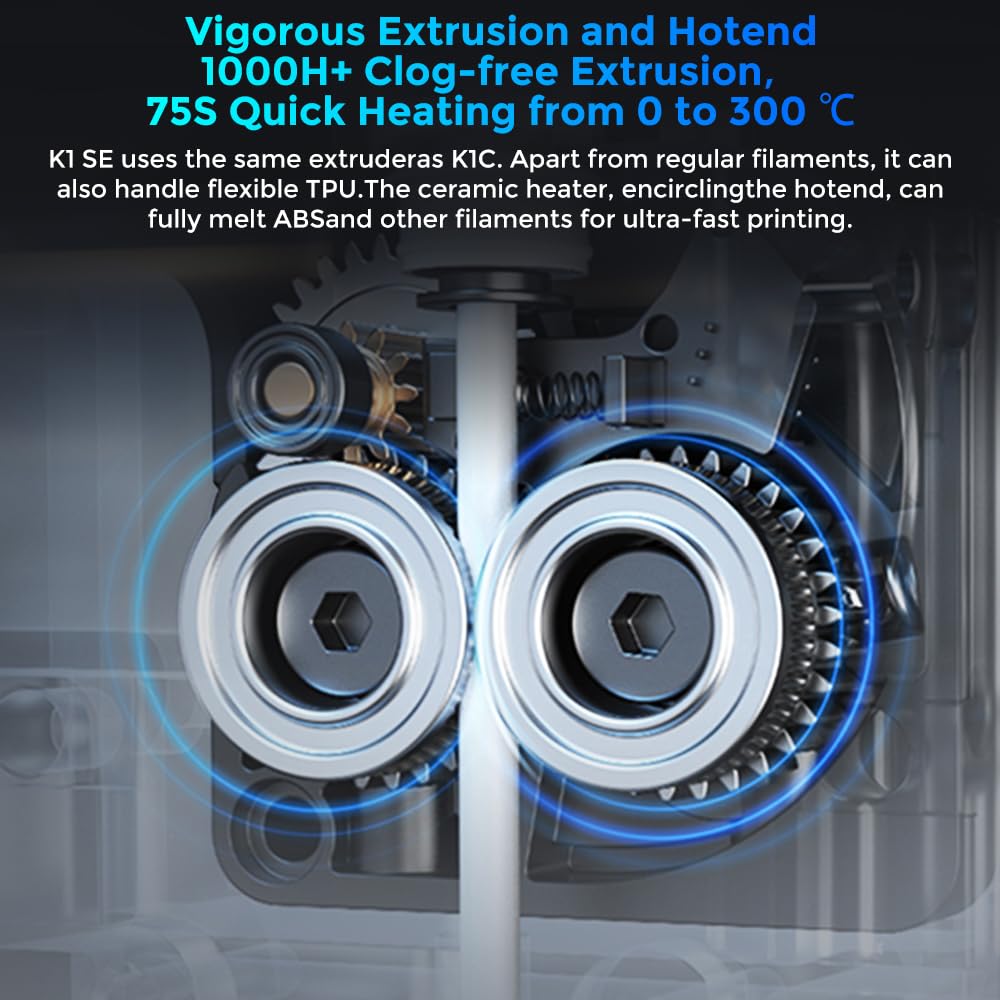 Creality K1 SE 3D Printer, with 600 mm/s Printing Speed CoreXY Auto Leveling and Z-Offset, 300℃ Dual-Gear Direct Extruder Full Metal Die Cast Upgraded K1, Printing Size 8.66x8.66x9.84 inch