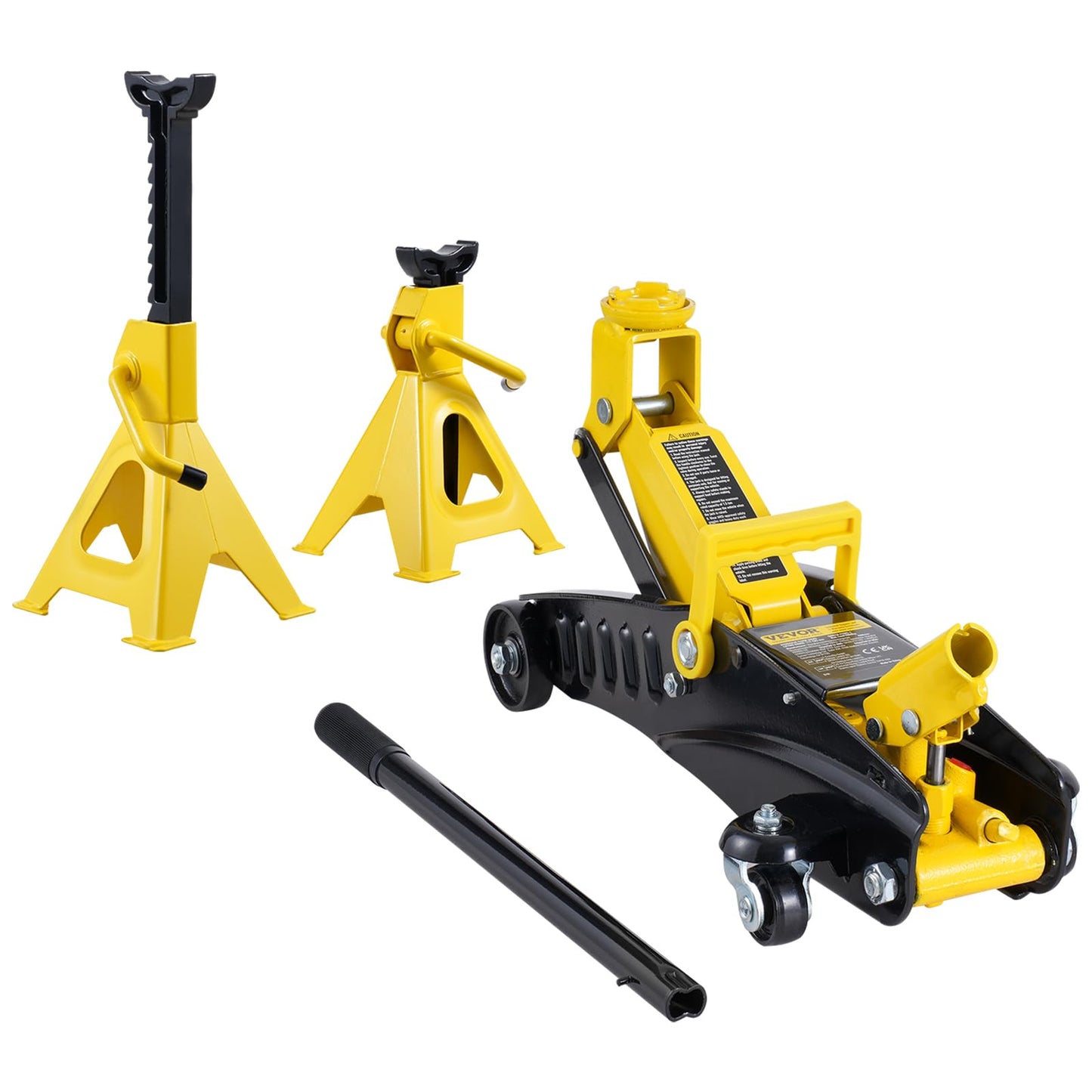 VEVOR Low Profile Floor Jack 2 Ton (4400 lbs), Heavy Duty Iron Hydraulic Racing Floor Jack, Hydraulic Car Jack with Jack Stands, Single Piston Quick Lift Pump, 4.6"-12.8" Height Lifting Range (Yellow)