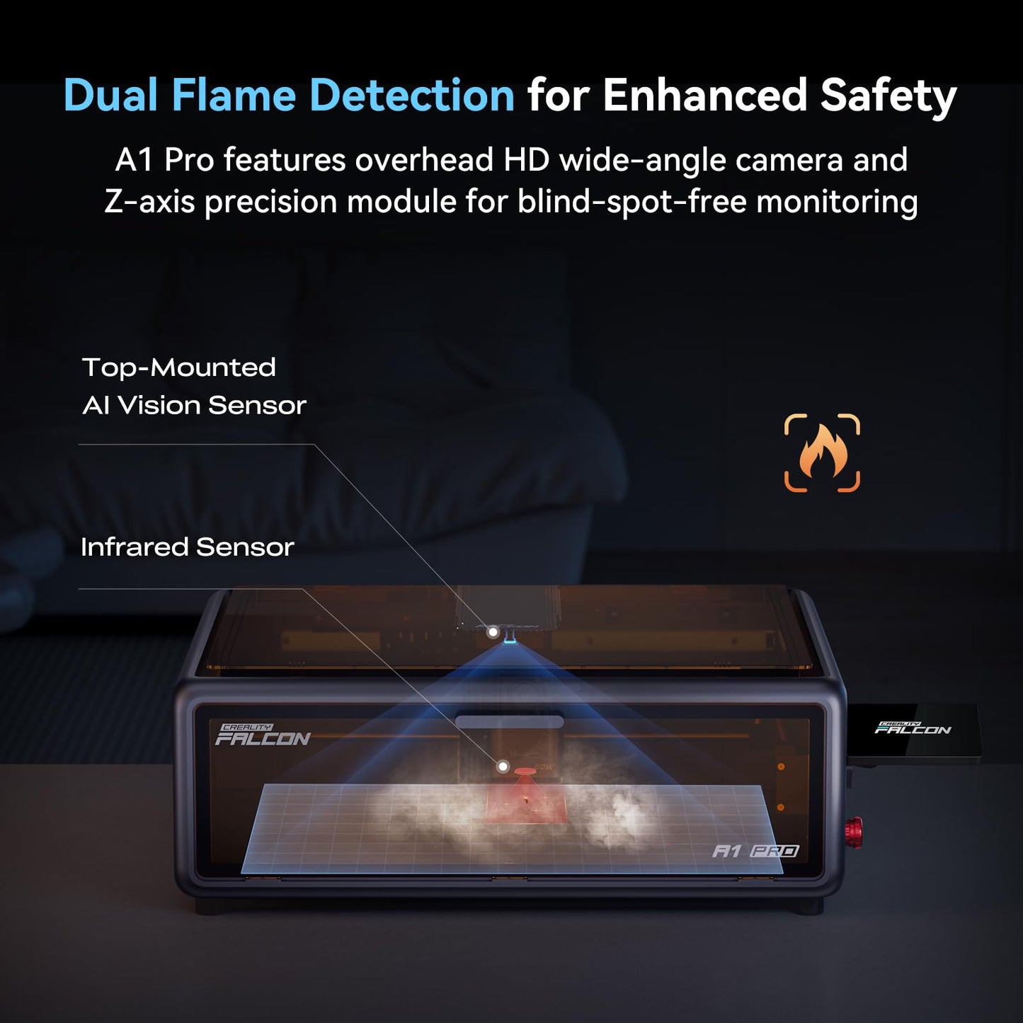 Creality Falcon A1 Pro 20W Laser Engraver, 180W Enclosed Laser Cutter and Engraver Machine with Air Assist, HD Smart Camera for Auto Focus, APP Control, Touch Screen, Ideal for Wood & Metal