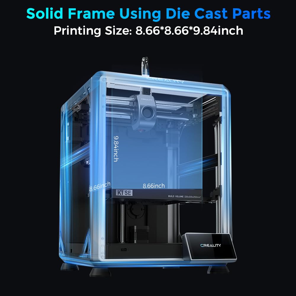 Creality K1 SE 3D Printer, with 600 mm/s Printing Speed CoreXY Auto Leveling and Z-Offset, 300℃ Dual-Gear Direct Extruder Full Metal Die Cast Upgraded K1, Printing Size 8.66x8.66x9.84 inch